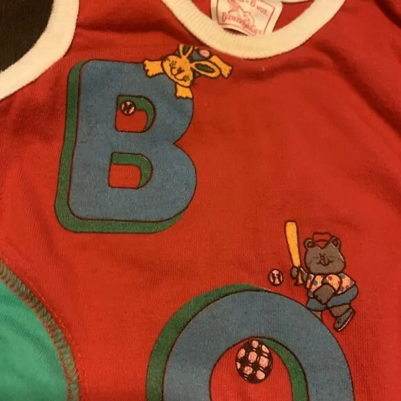Vintage Buster Brown Romper Boys Baseball Player 3-6 Months Primary Colors - Picture 3 of 13